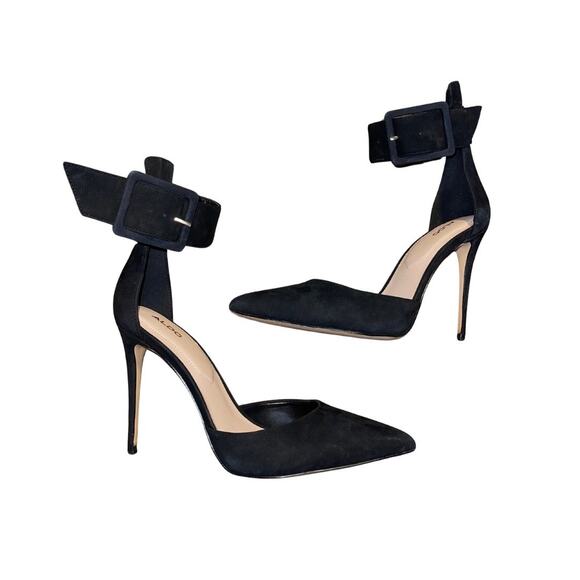 Aldo Onaedia Heels Pointy Toe Wide Ankle Strap Buckle Pump Stiletto Size 8.5 - Picture 1 of 5